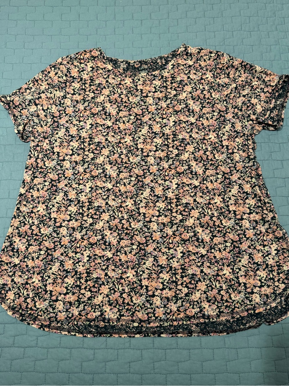 J. Jill Navy Short-Sleeve Tee with Pink Floral Print